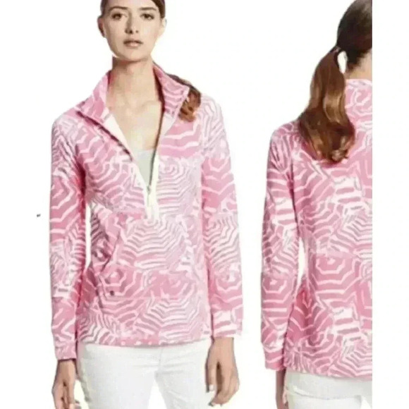 Lilly Pulitzer XS Half Zip Popover Sweatshirt Top Pink Umbrella Cabana Skipper - Picture 7 of 8